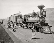 Circa 1890. Mexican Central Railway train at station